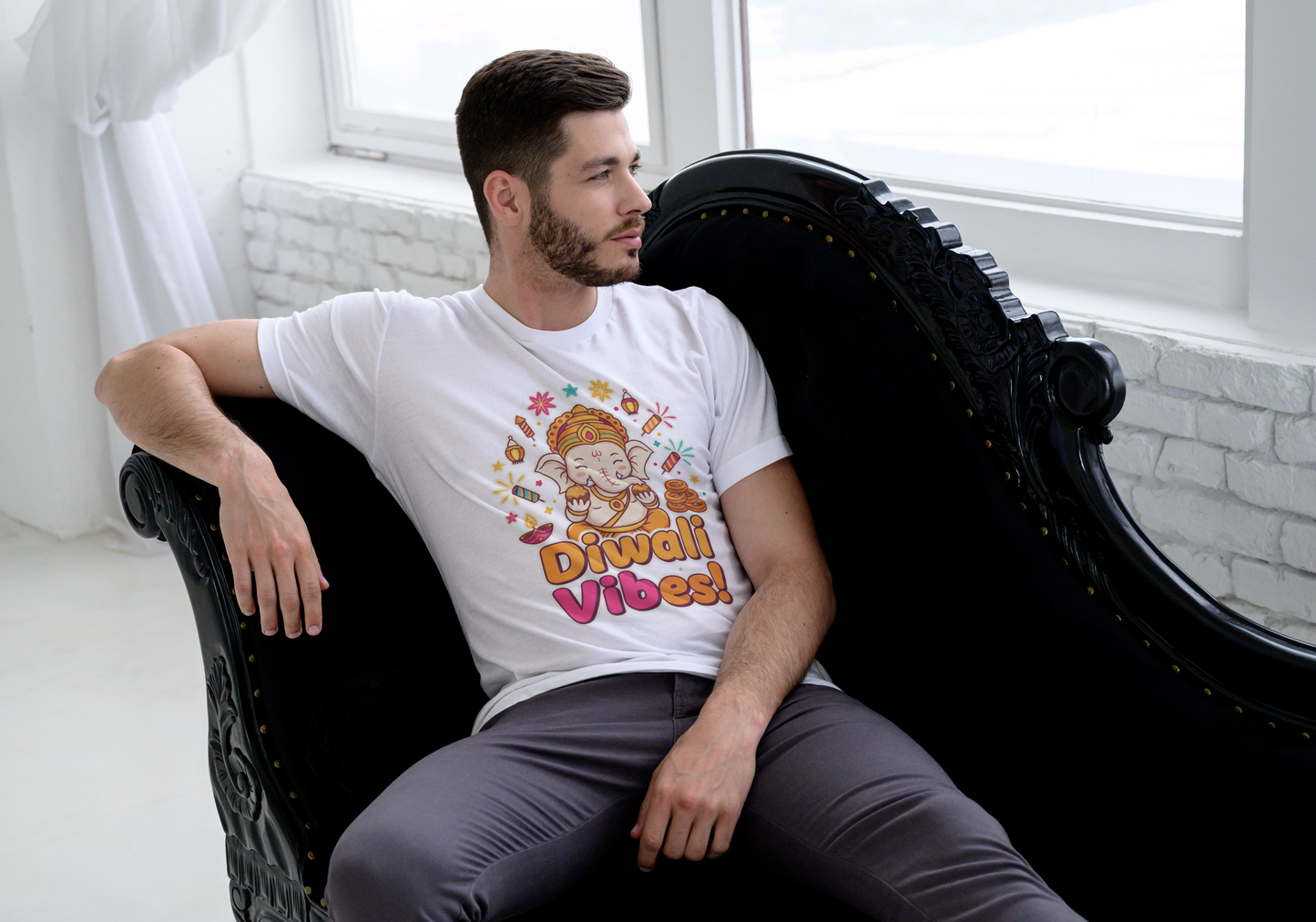 "Diwali Vibes!" T-Shirt with Festive Ganesha Graphic